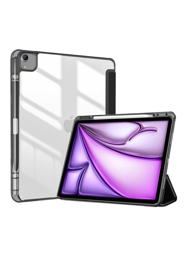 iPad Air 13 2024 M2 & iPad Pro 12.9 6th/5th/4th/3rd Case, 2024 iPad Air 13 Case, 13 iPad Air 2024 Case with Acrylic clear Transparent Back, Shockproof TPU Edge, Pencil Holder Cover Black