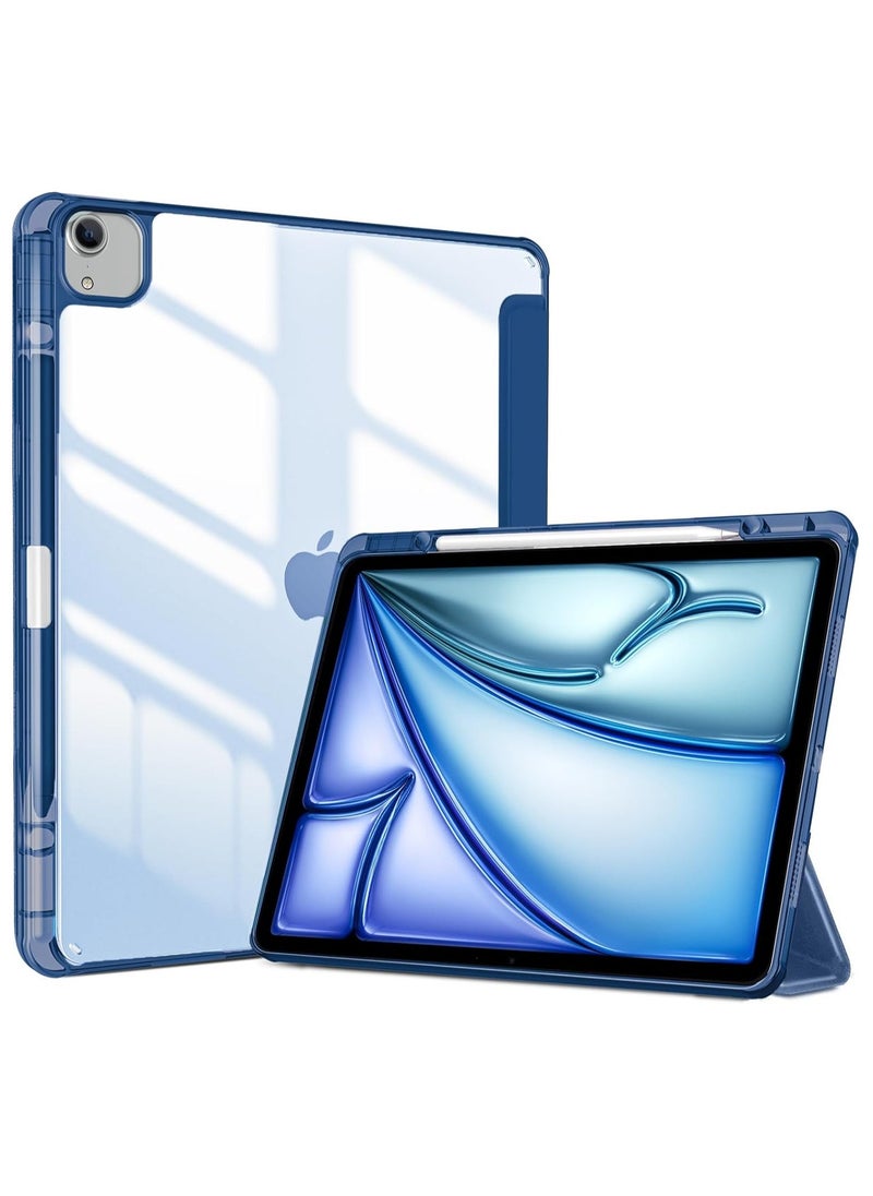 iPad Air 13 2024 M2 & iPad Pro 12.9 6th/5th/4th/3rd Case, 2024 iPad Air 13 Case, 13 iPad Air 2024 Case with Acrylic clear Transparent Back, Shockproof TPU Edge, Pencil Holder Cover Navy Blue