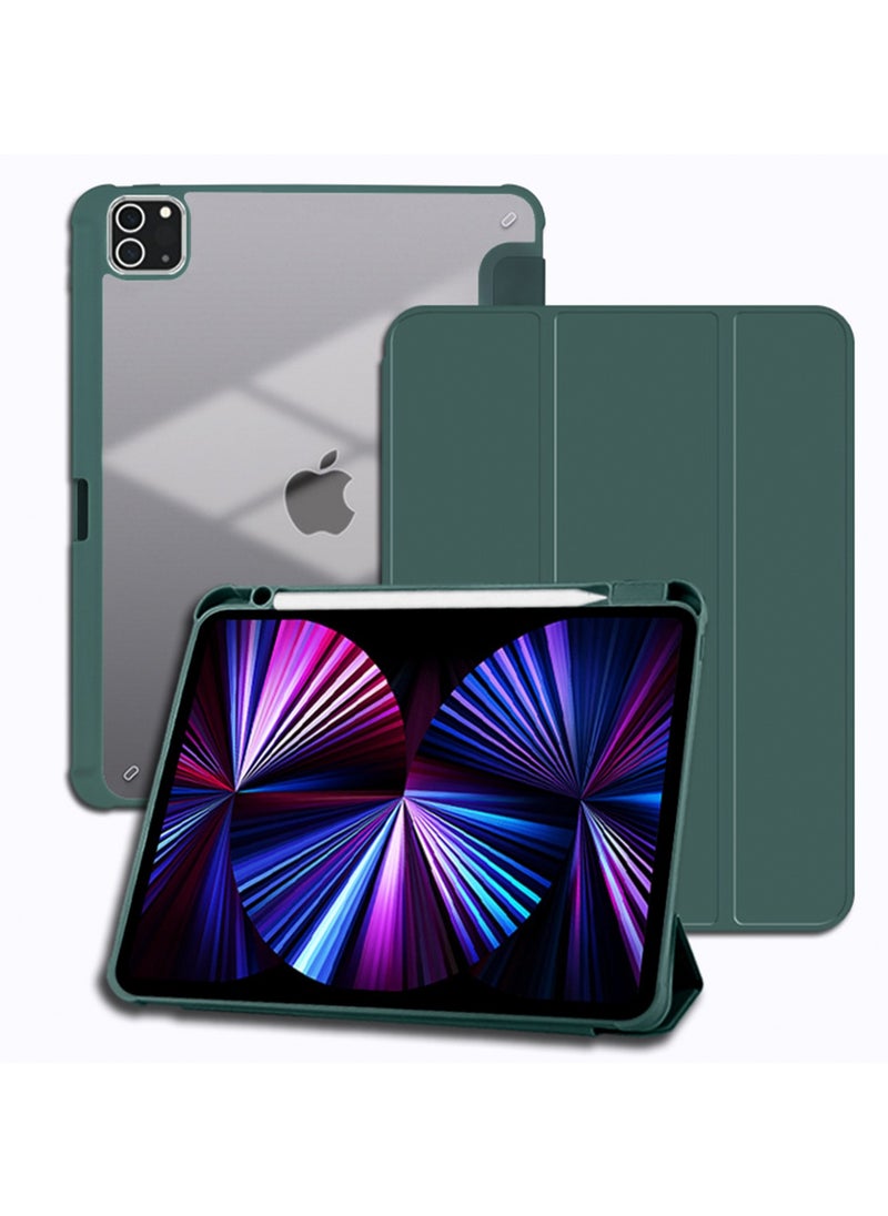 Applicable To 2024 Air6 Generation-11 Inch Protective Case, Stylish And Simple Transparent Smart Ipad Protective Case, Acrylic Hard Case With Pen Slot, Three-Fold Style, With Automatic Sleep Wake-Up, Shockproof And Drop-Proof Function, (Dark Green)