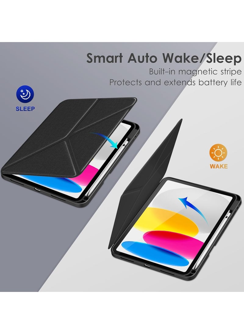 Protective Case for iPad 10th Generation 10.9 Inch 2022, Foldable Stand with Landscape and Portrait Mode, Stylish and Simple Transparent Back Shell, Non-slip Fabric Pattern Protective Case with Pen Holder, Auto Wake/Sleep, (Black)