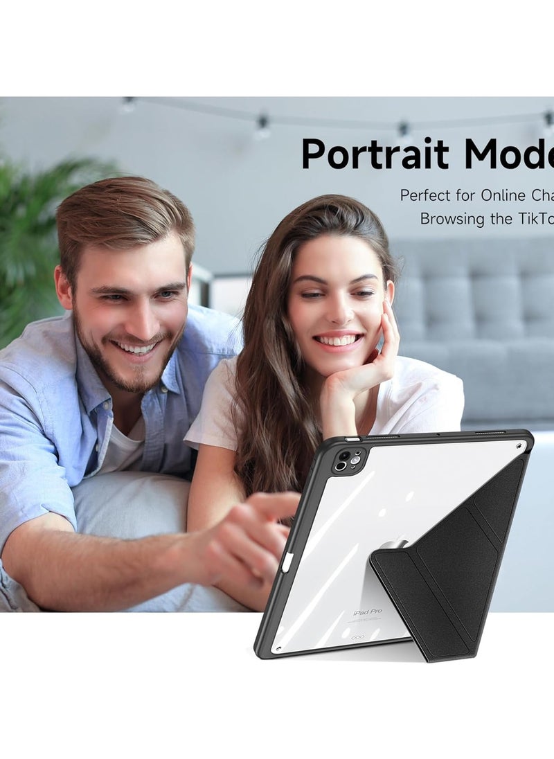 Protective Case for iPad 10th Generation 10.9 Inch 2022, Foldable Stand with Landscape and Portrait Mode, Stylish and Simple Transparent Back Shell, Non-slip Fabric Pattern Protective Case with Pen Holder, Auto Wake/Sleep, (Black)