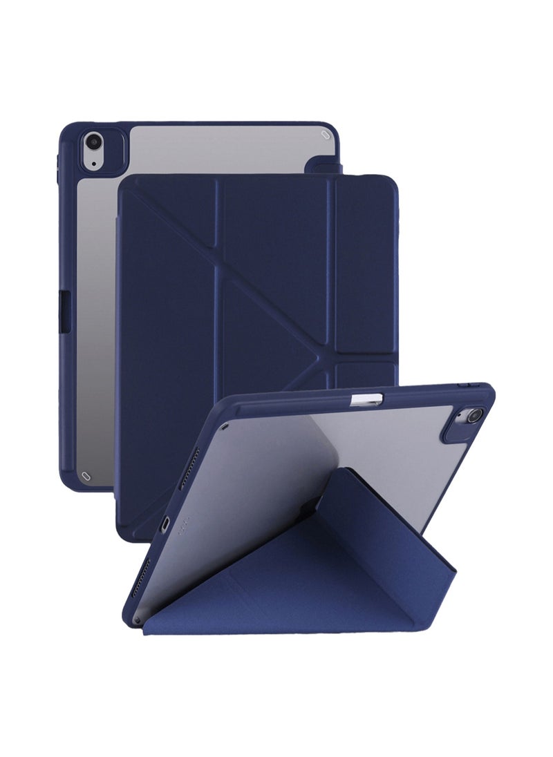 Protective Case for iPad 10th Generation 10.9 Inch 2022, Foldable Stand with Landscape and Portrait Mode, Stylish and Simple Transparent Back Shell, Non-slip Fabric Pattern Protective Case with Pen Holder, Auto Wake/Sleep, (Dark Blue)