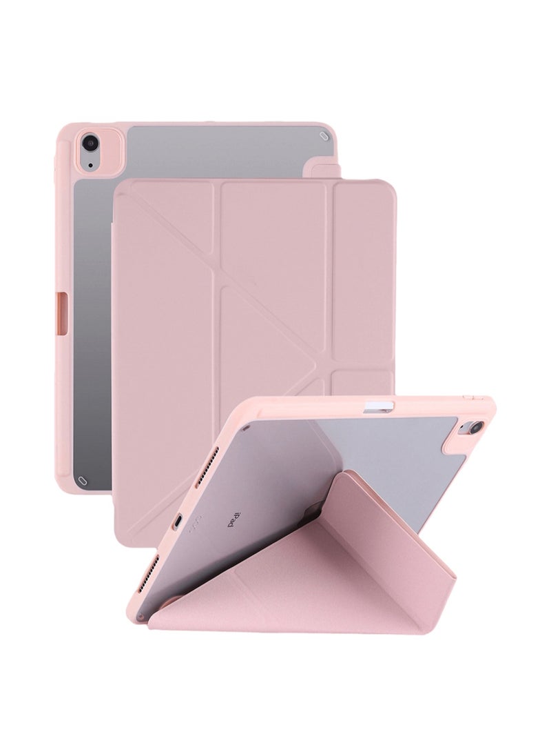 Protective Case for iPad 10th Generation 10.9 Inch 2022, Foldable Stand with Landscape and Portrait Mode, Stylish and Simple Transparent Back Shell, Non-slip Fabric Pattern Protective Case with Pen Holder, Auto Wake/Sleep, (Light Pink)