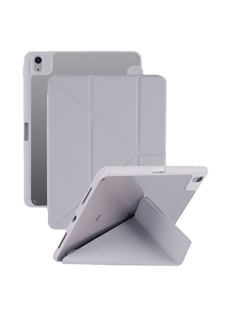 Protective Case for iPad 10th Generation 10.9 Inch 2022, Foldable Stand with Landscape and Portrait Mode, Stylish and Simple Transparent Back Shell, Non-slip Fabric Pattern Protective Case with Pen Holder, Auto Wake/Sleep, (Light Gray)