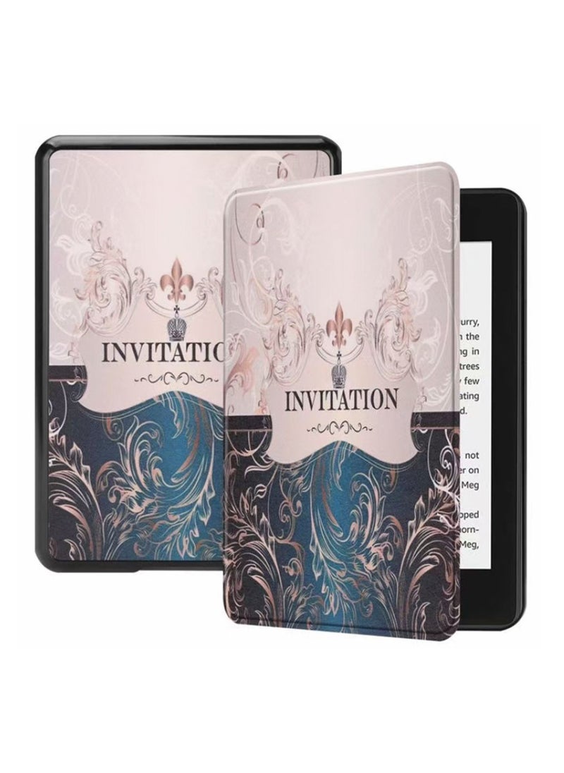 Kindle E-Book Protective Cover For Paperwhite 11th Generation 6.8 Inch 2021 Model Kpw5, Leather Stand Cover, Pocket Book/Torino E-Book Reader, Suitable For E-Book Reader (French Pattern)