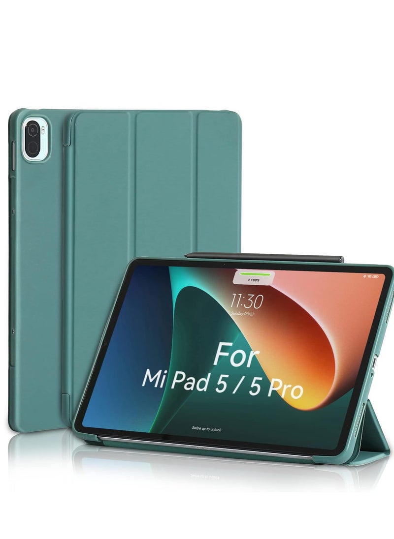 Case for Xiaomi Mi Pad 5/5 Pro 11 inch 2021, Smooth Front Lid & Soft Back Cover, Auto Wake/Sleep, Tri-Fold Slim Lightweight Cover for Xiaomi Mi Pad 5 / Mi Pad 5 Pro 5G, Pine Green