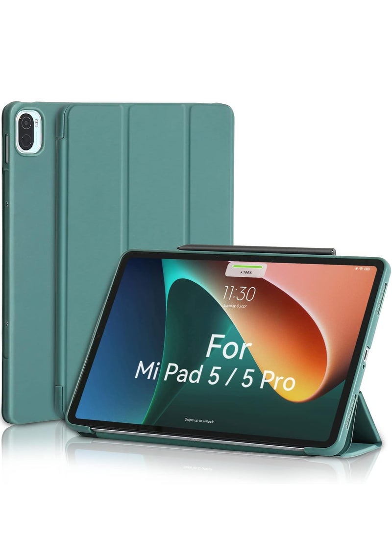 Case for Xiaomi Mi Pad 5/5 Pro 11 inch 2021, Smooth Front Lid & Soft Back Cover, Auto Wake/Sleep, Tri-Fold Slim Lightweight Cover for Xiaomi Mi Pad 5 / Mi Pad 5 Pro 5G, Pine Green