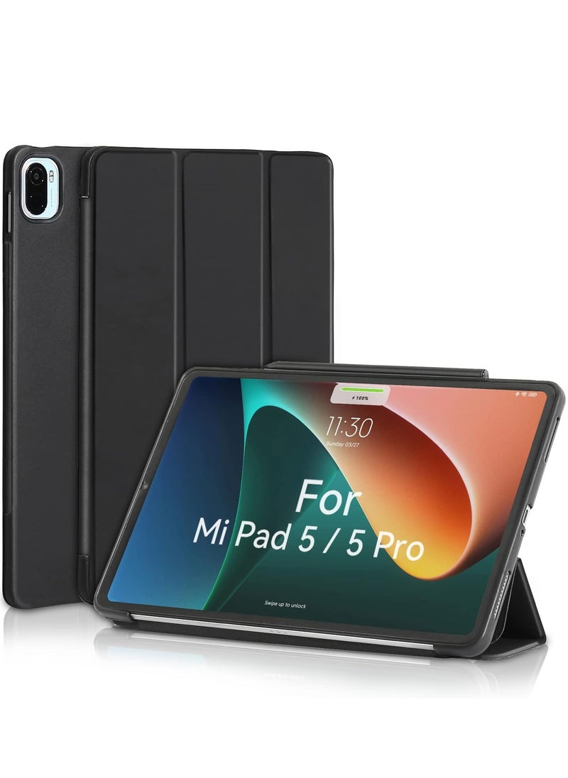 Case for Xiaomi Mi Pad 5/5 Pro 11 inch 2021, Smooth Front Lid & Soft Back Cover, Auto Wake/Sleep, Tri-Fold Slim Lightweight Cover for Xiaomi Mi Pad 5 / Mi Pad 5 Pro 5G, Black