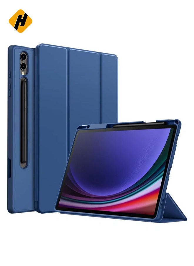 Samsung Galaxy Tab S10 Plus 12.4 Inch Case with S Pen Holder – Soft TPU Tri-Fold Stand Protective Cover, Auto Wake/Sleep, S Pen Charging Support, Blue