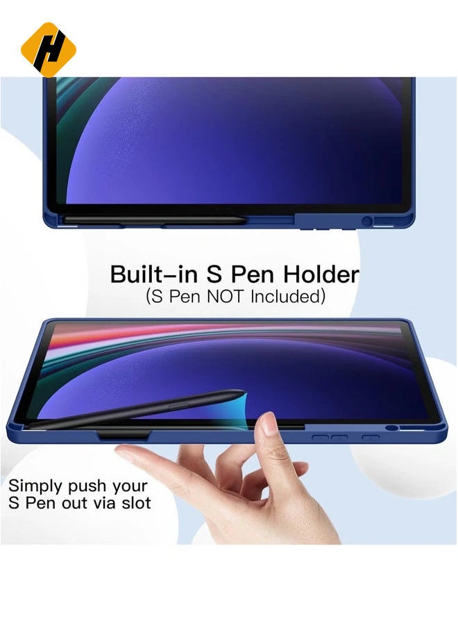 Samsung Galaxy Tab S10 Plus 12.4 Inch Case with S Pen Holder – Soft TPU Tri-Fold Stand Protective Cover, Auto Wake/Sleep, S Pen Charging Support, Blue