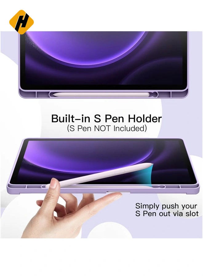 Case for Samsung Galaxy Tab S9 FE 10.9-Inch – Soft TPU Tri-Fold Stand with S Pen Holder, Charging Support, Auto Wake/Sleep (Light Purple)