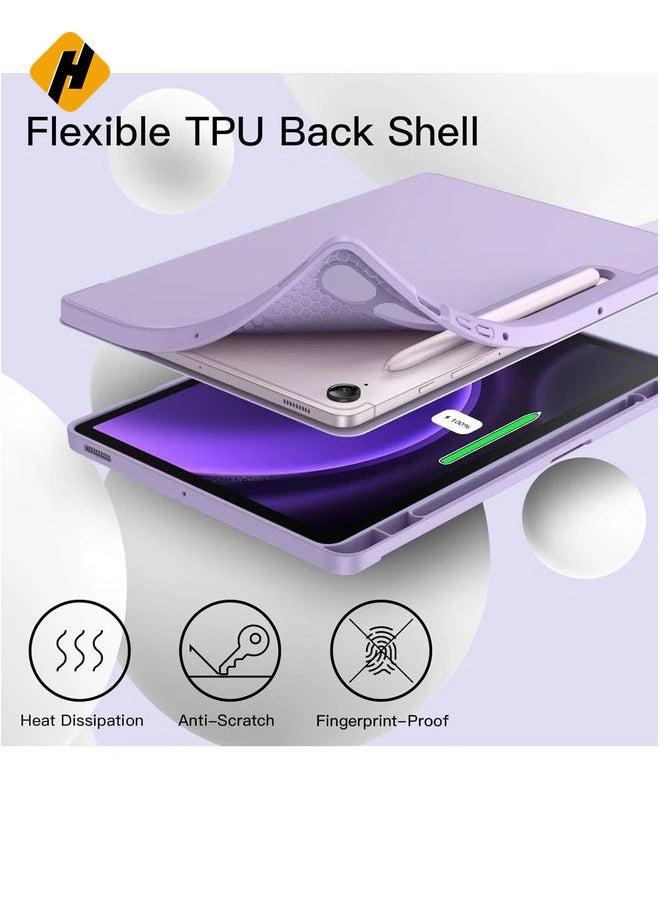 Case for Samsung Galaxy Tab S9 FE 10.9-Inch – Soft TPU Tri-Fold Stand with S Pen Holder, Charging Support, Auto Wake/Sleep (Light Purple)