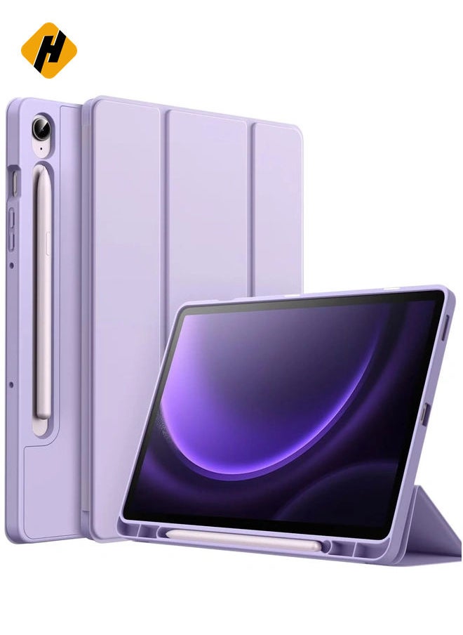 Case for Samsung Galaxy Tab S9 FE 10.9-Inch – Soft TPU Tri-Fold Stand with S Pen Holder, Charging Support, Auto Wake/Sleep (Light Purple)