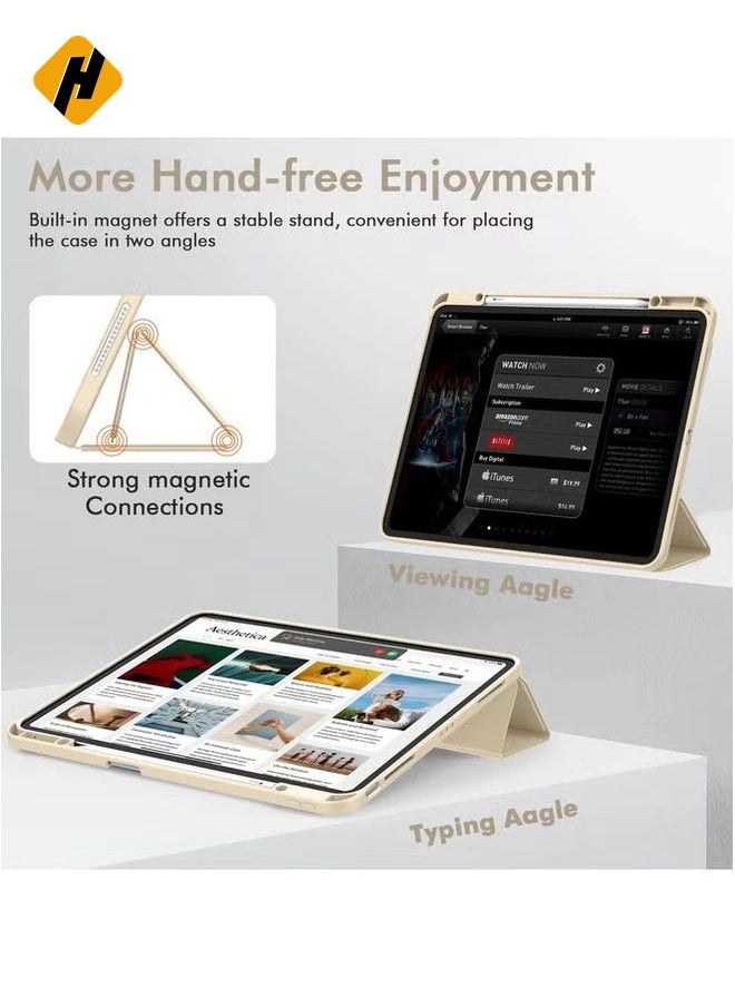 Gold Smart Case for iPad Air 13 Inch M2 (2024) with Pencil Holder - Supports Pencil Pro & USB-C, Touch ID, Auto Wake/Sleep