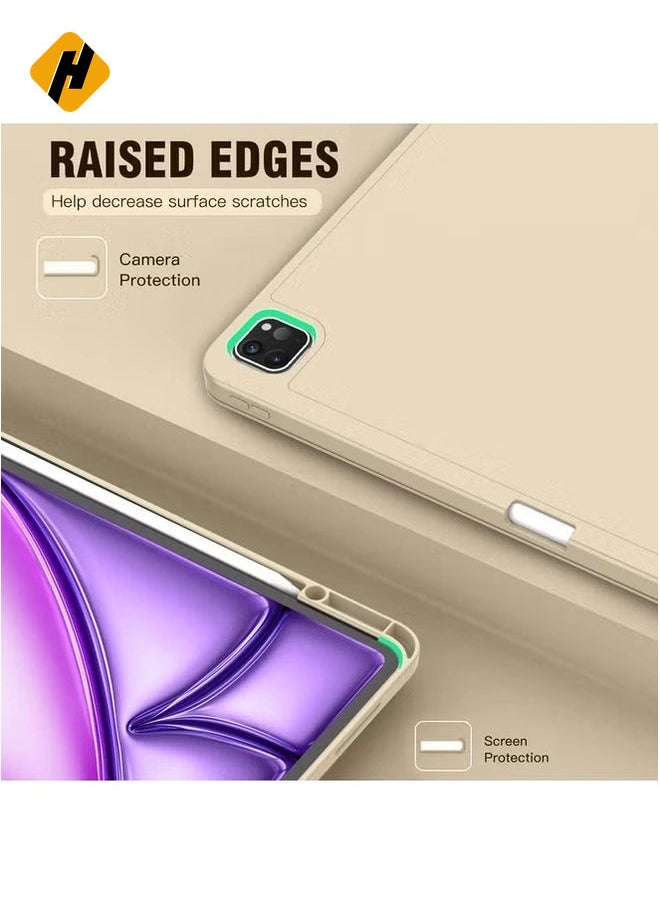 Gold Smart Case for iPad Air 13 Inch M2 (2024) with Pencil Holder - Supports Pencil Pro & USB-C, Touch ID, Auto Wake/Sleep