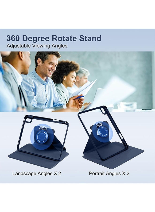 Rotating Case for iPad 10 (10.9-Inch, 2022 Model, 10th Generation) with Pencil Holder, 360 Degree Rotation Protective Stand Cover Clear Back, Auto Wake/Sleep (Dark Blue)