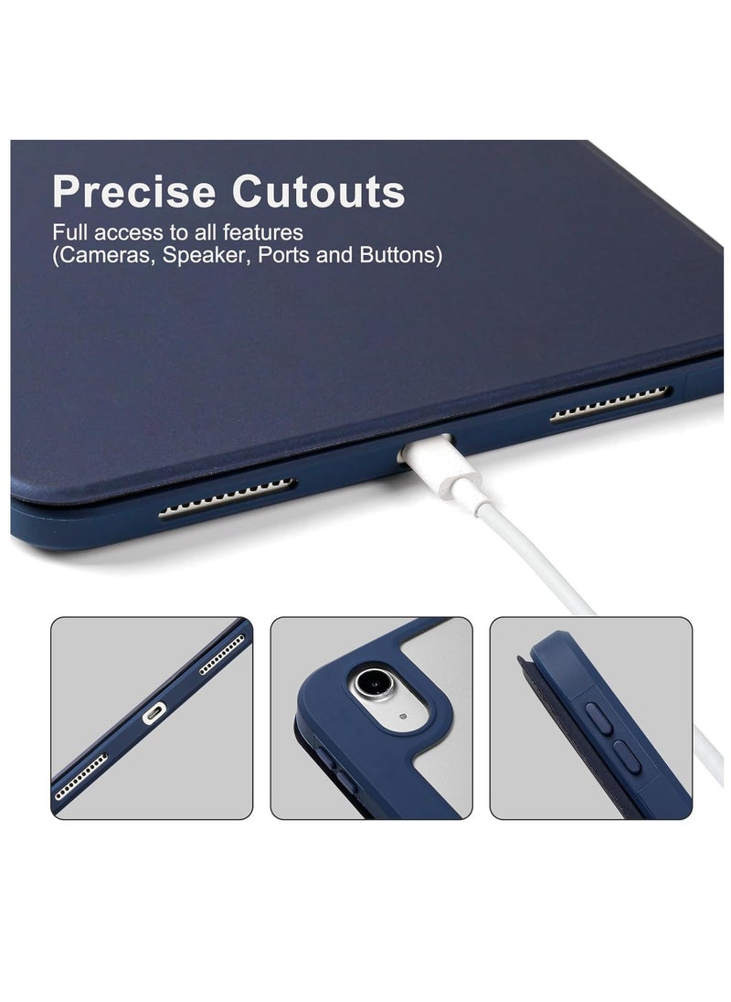 Rotating Case for iPad 10 (10.9-Inch, 2022 Model, 10th Generation) with Pencil Holder, 360 Degree Rotation Protective Stand Cover Clear Back, Auto Wake/Sleep (Dark Blue)