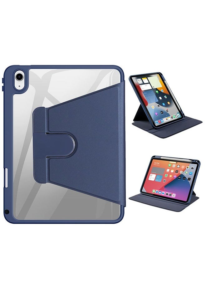 Rotating Case for iPad 10 (10.9-Inch, 2022 Model, 10th Generation) with Pencil Holder, 360 Degree Rotation Protective Stand Cover Clear Back, Auto Wake/Sleep (Dark Blue)