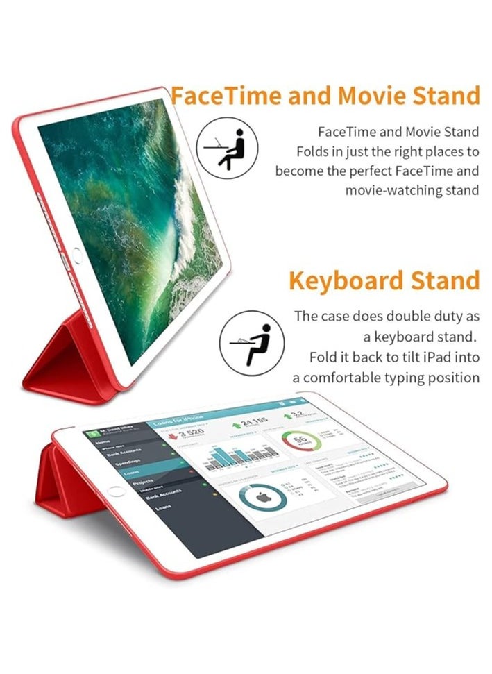 Cases Tri Fold Silicone Cover for iPad 9.7 Inch 5/6 Gen 2017/2018 (A1893 A1954 A1822 A1823, Soft Back and Red) Ntech