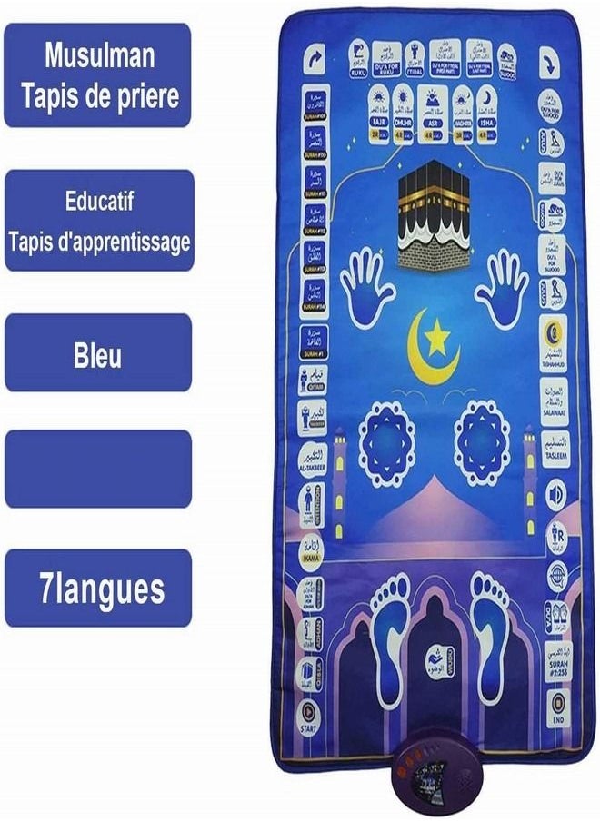 Smart Intelligent Muslim Prayer Rug, Electronic Islamic Prayer Carpet Mat, Teaching Talking Music Mat with Worship Step Guide for Kids Toddlers 110x70cm