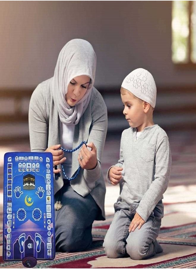 Smart Intelligent Muslim Prayer Rug, Electronic Islamic Prayer Carpet Mat, Teaching Talking Music Mat with Worship Step Guide for Kids Toddlers 110x70cm