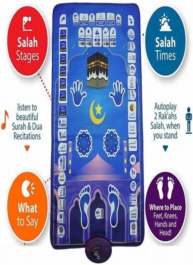 Smart Intelligent Muslim Prayer Rug, Electronic Islamic Prayer Carpet Mat, Teaching Talking Music Mat with Worship Step Guide for Kids Toddlers 110x70cm