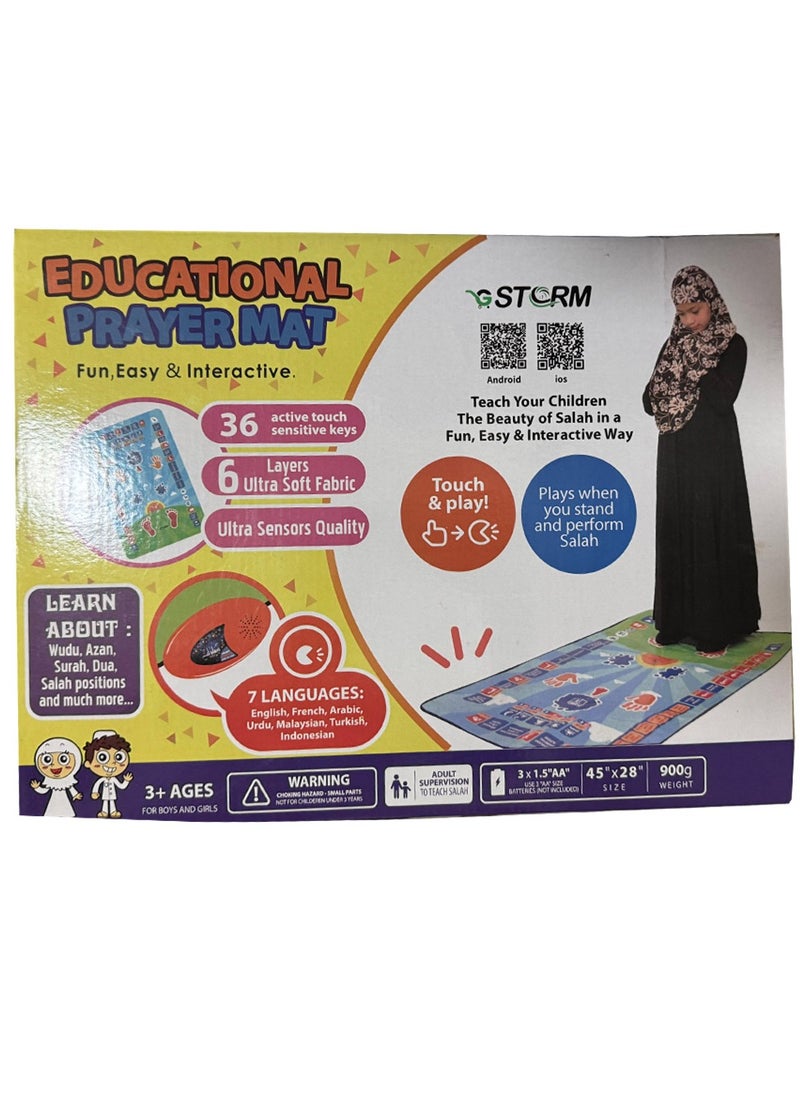 Educational Interactive Prayer Mat for Children Learning Quranic Verses, Arabic Alphabet, and Islamic Prayers, Fun and Engaging Prayer Rug for Kids, Ideal Gift for Muslim Children