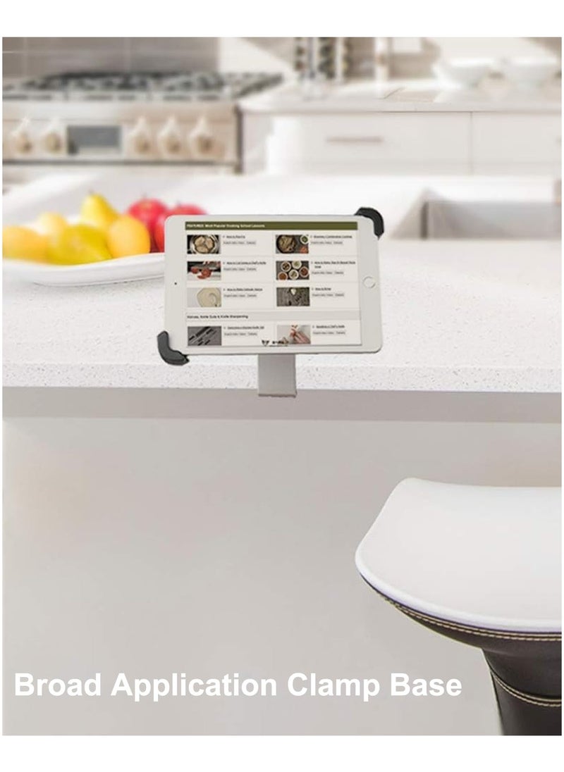 Cabinet Tablet Mount for Kitchen [Portable Small Clamp] Kitchen Tablet Holder for Counter Stand, 360° Rotatable Metal Clip, Compatible with 7-11