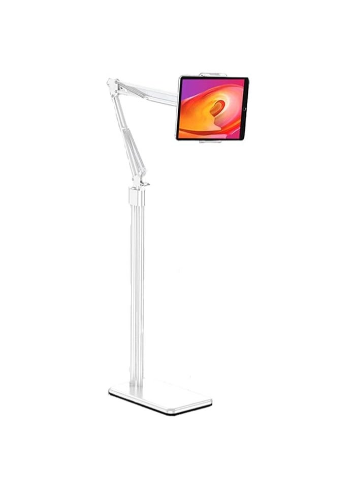 2 in 1 Tablet Stand Holder Adjustable for Bed Desk Phone Stand Holder Floor Stand for 4.6-11.9'' (White)