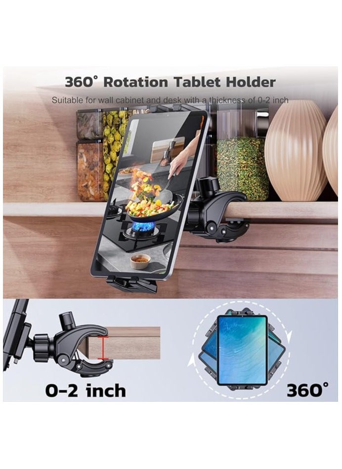 Bicycle Tablet Mount Holder, Exercise Spin Bike Phone iPad Holder, Treadmill Handlebar Stand for Microphone, Indoor Peloton Clamp for 5-13” iPad Pro 12.9, Galaxy Tab, Phone, Kindle