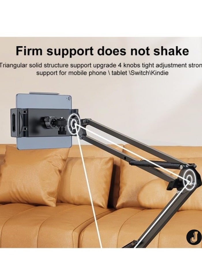 New Multi Adjustable Lazy Stand - Aluminum Alloy Desktop Holder for Tablets and Phones with Dual Slot Clamp, 3KG Heavy Metal Base