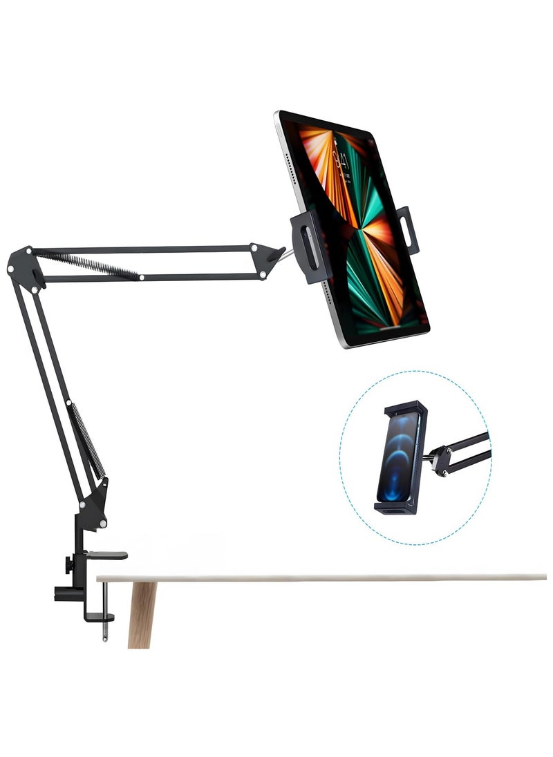 Long Arm Tablet Holder – 360° Rotation Metal Desktop Stand & Bedside Phone Holder for Convenience