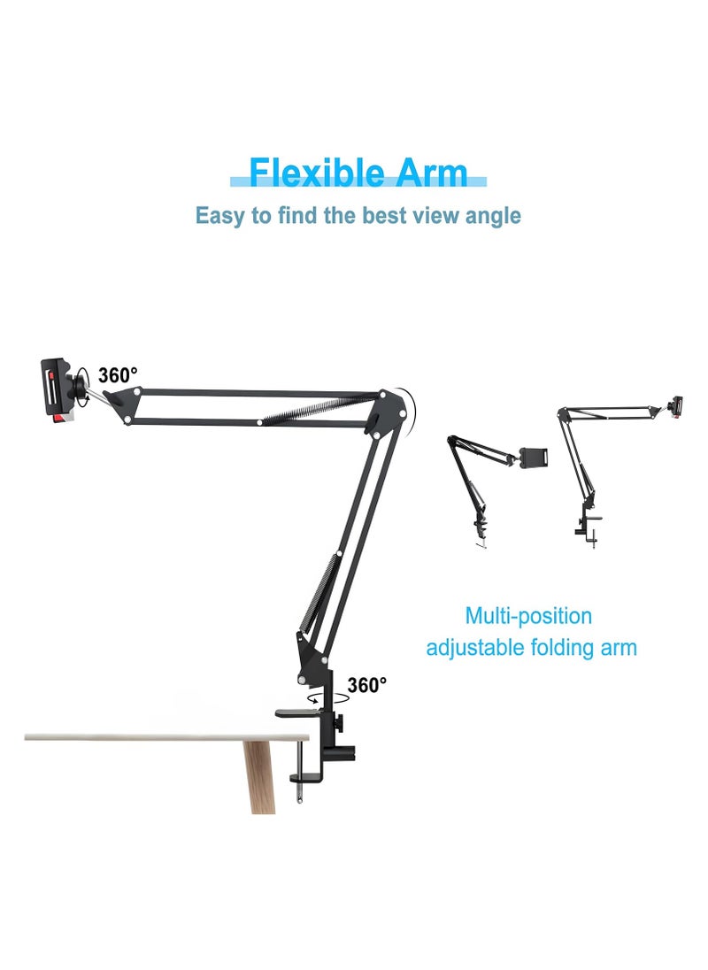 Long Arm Tablet Holder – 360° Rotation Metal Desktop Stand & Bedside Phone Holder for Convenience