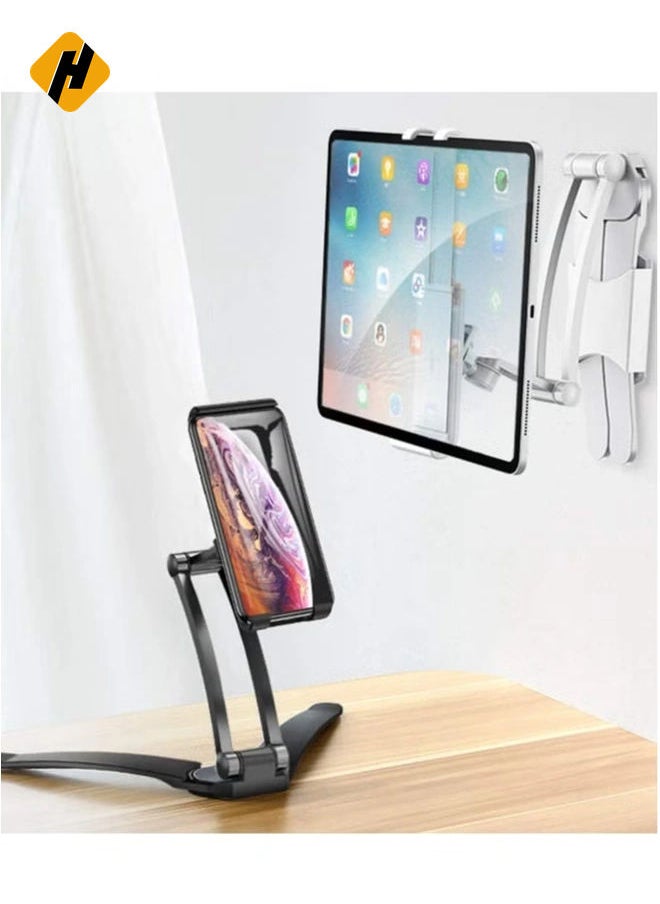 Kitchen Tablet Stand Wall Mount Adjustable, Stand 2-in-1 Kitchen Wall/Tabletop Desktop Mount Recipe Holder Stand for 4-11 Inch iPad Air Mini, iPhone Xs Max XR X 6 7 8 Plus More Tablets (Black)