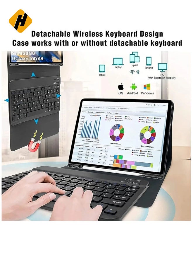 Keyboard Case Compatible with Samsung Galaxy Tab A8 10.5 Inch 2022 & Built-in S Pen Holder - Slim Smart Cover with Detachable Bluetooth Keyboard and Mouse