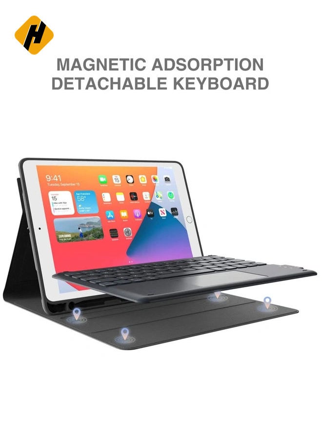 iPad Keyboard 9th Generation, Keyboard for iPad 8th Generation/7th Gen 10.2 Inch, Smart Trackpad, Detachable Wireless with Pencil Holder, Flip Stand Keyboard Case for iPad 9th/8th/7th Gen 10.2”, Black