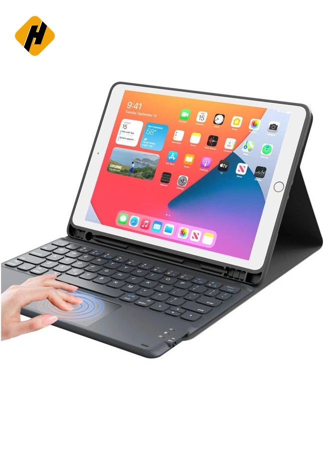 iPad Keyboard 9th Generation, Keyboard for iPad 8th Generation/7th Gen 10.2 Inch, Smart Trackpad, Detachable Wireless with Pencil Holder, Flip Stand Keyboard Case for iPad 9th/8th/7th Gen 10.2”, Black