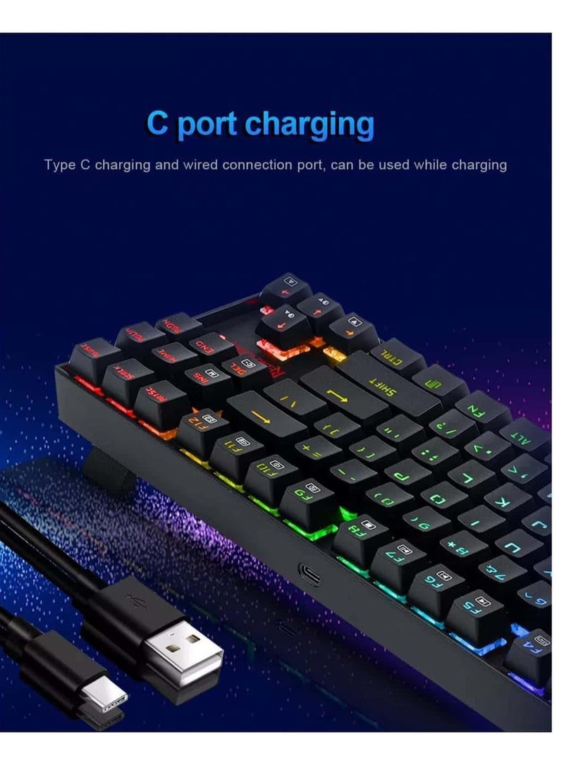 REDRAGON K552 KUMARA PRO RGB Wireless Gaming Mechanical Keyboard - Blue Switches - Wireless 2.4Ghz | Bluetooth | Wired Type C Cable(Black)