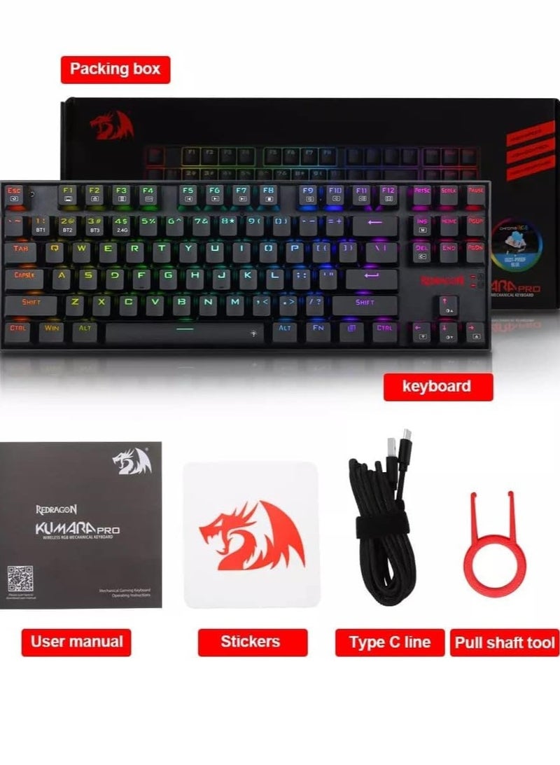 REDRAGON K552 KUMARA PRO RGB Wireless Gaming Mechanical Keyboard - Blue Switches - Wireless 2.4Ghz | Bluetooth | Wired Type C Cable(Black)