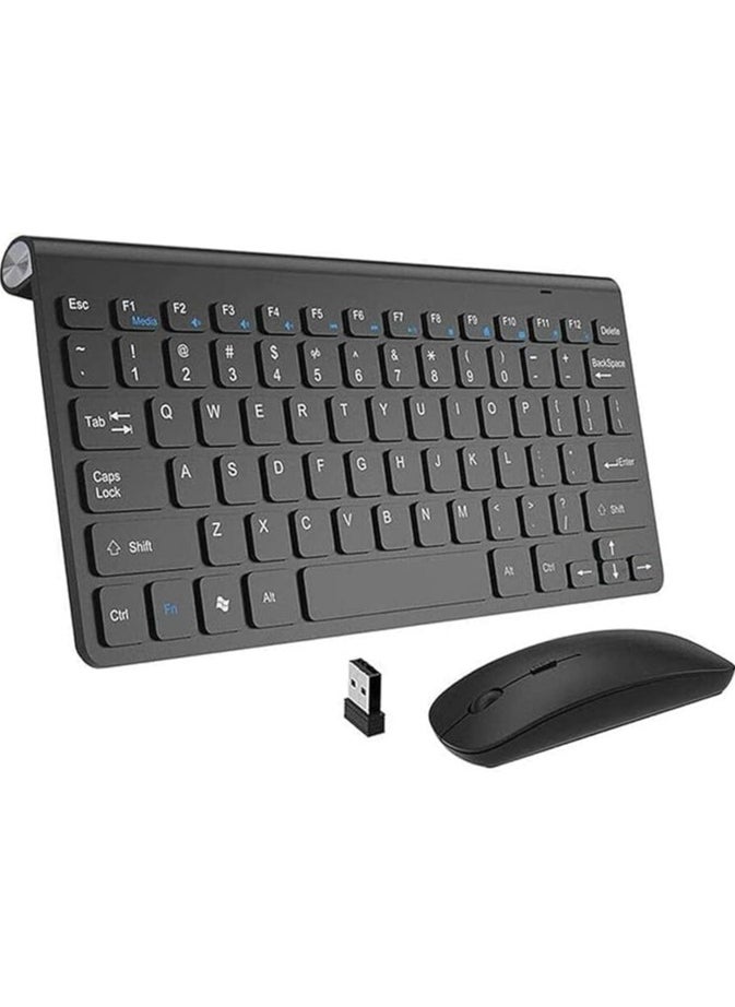 Ultra Thin Portable Keyboard Silent 2.4Ghz Wireless Keyboard & Mouse Combo for Computer, Laptop - Black