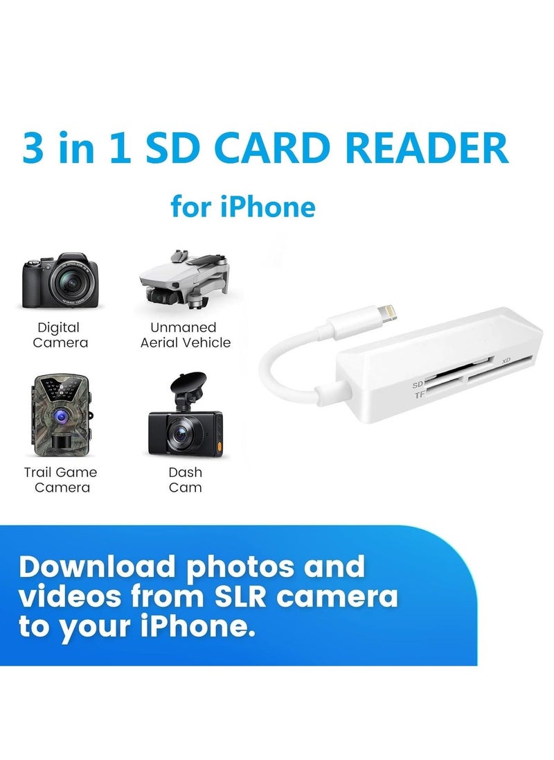 Lightning SD Card Reader for iPhone - High-Speed Memory Adapter for iPhone 14/13/12/11/XS/XR/X/8/7/6/5 - Supports SD/TF/XD 128G 256G