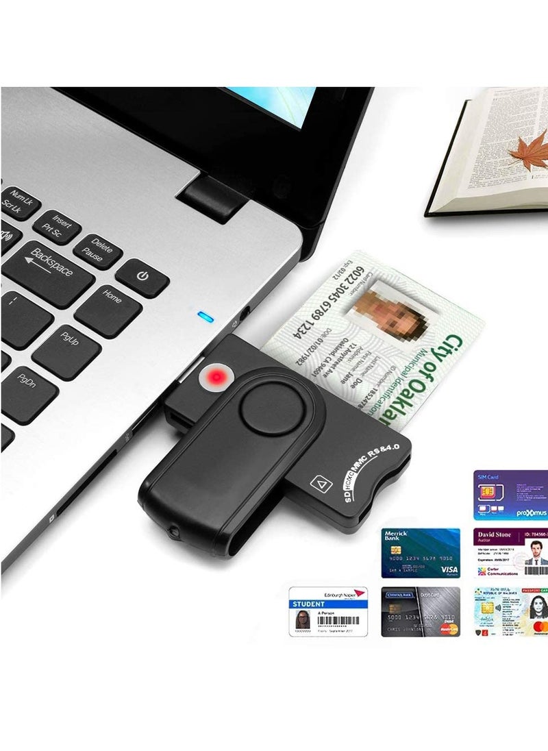 4-in-1 Portable Smart Card Reader - USB2.0 Compatible with CAC/DOD, SD, Micro SD, SIM & MMC for Windows, Mac & Linux