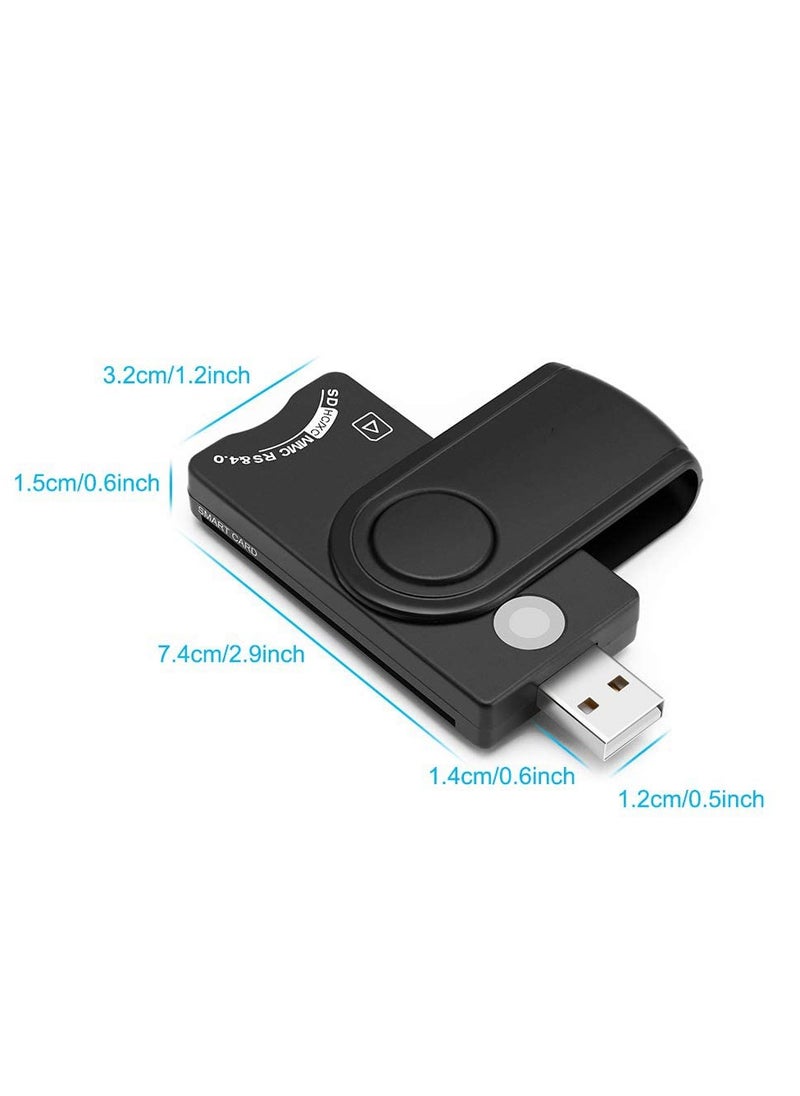 4-in-1 Portable Smart Card Reader - USB2.0 Compatible with CAC/DOD, SD, Micro SD, SIM & MMC for Windows, Mac & Linux