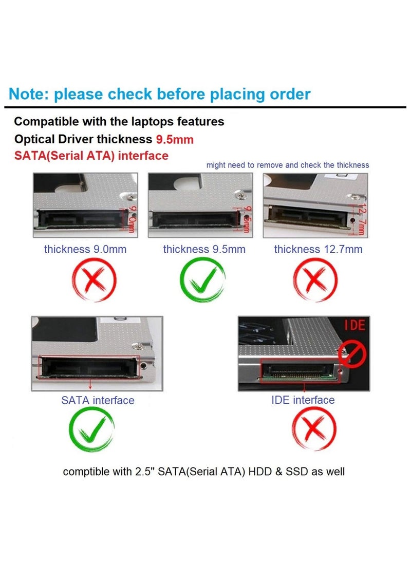 9.5mm Universal 2.5 2nd 9.5mm Ssd Hd SATA Hard Disk Drive HDD Caddy Adapter Bay For Cd Dvd Rom Optical Bay