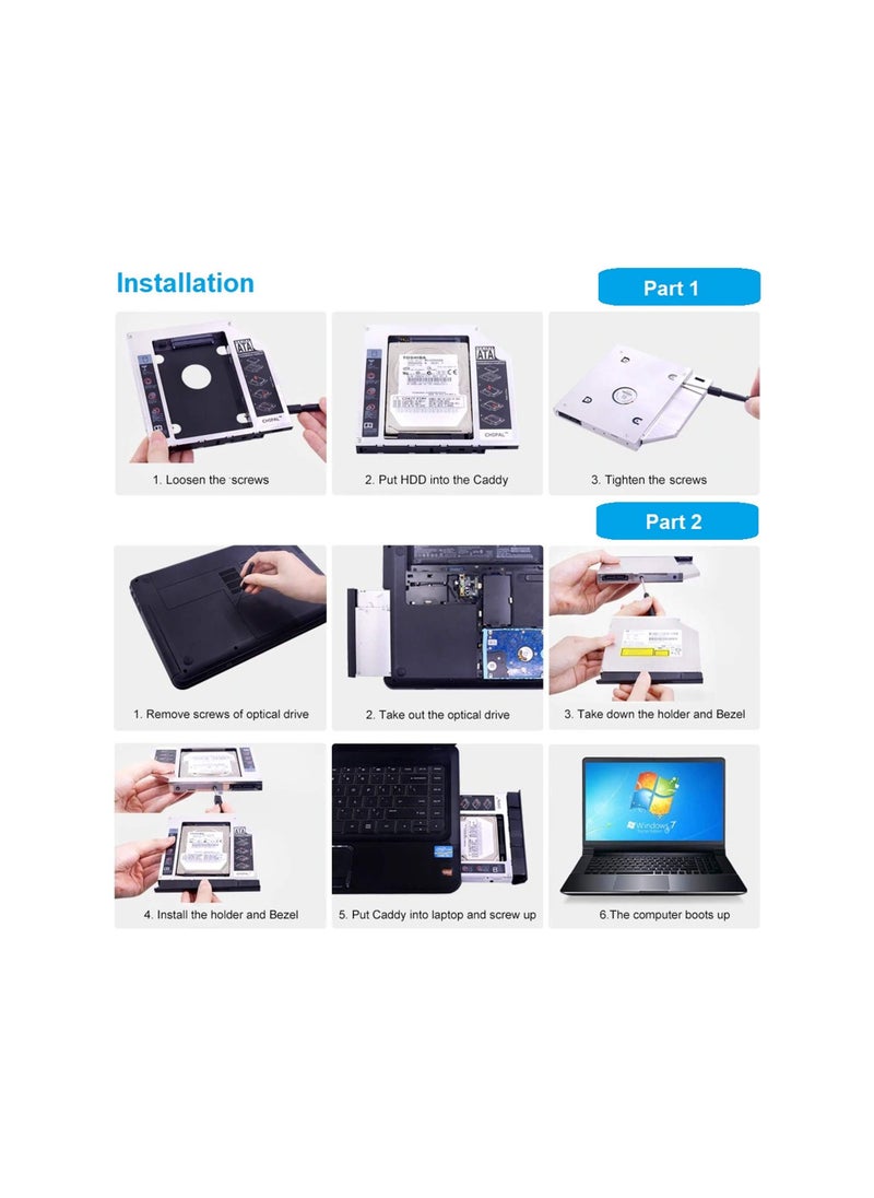 9.5mm Universal 2.5 2nd 9.5mm Ssd Hd SATA Hard Disk Drive HDD Caddy Adapter Bay For Cd Dvd Rom Optical Bay