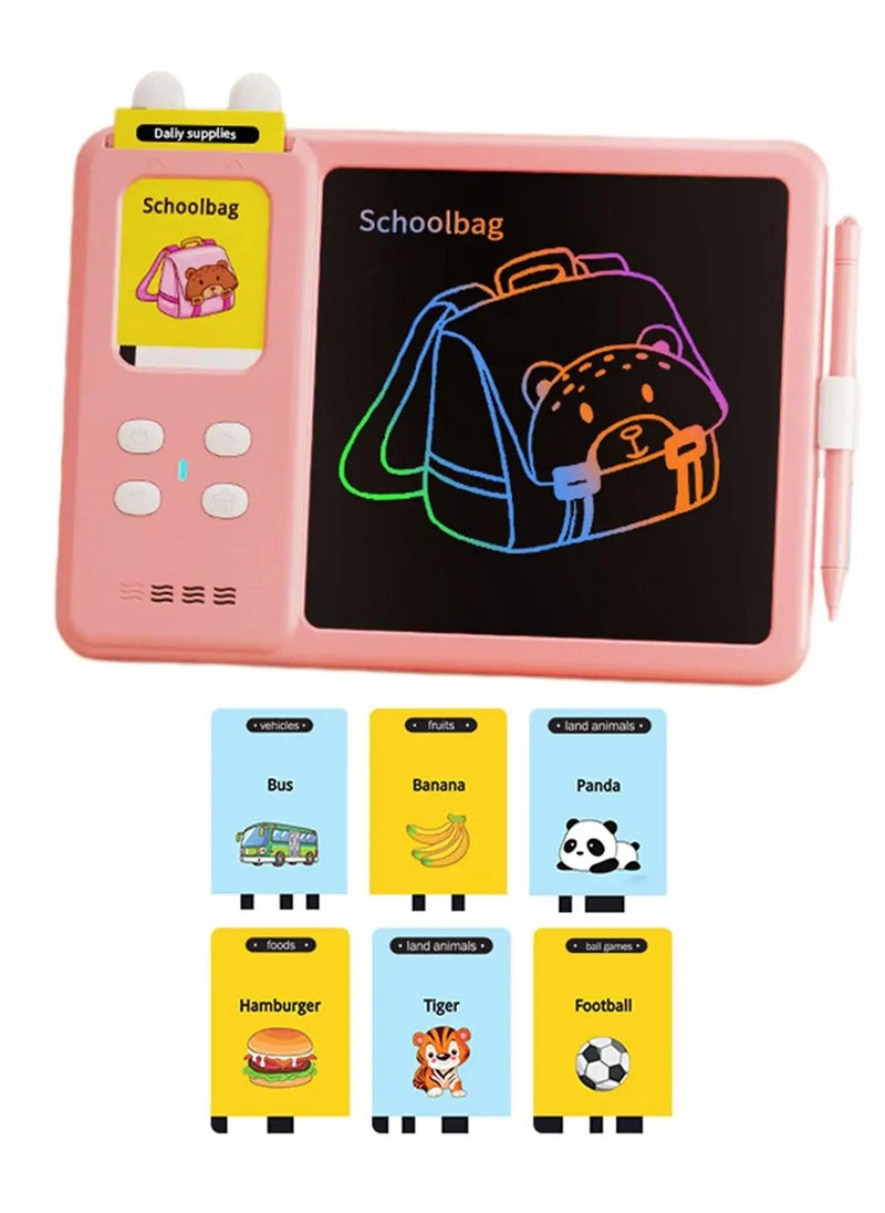 Talking Flash Cards Drawing Learning Toys for Age 2-12,2-in-1 Toddlers Sensory Speech Therapy Autism Doodle Board Travel Toys,224 Reading LCD Writing Tablet Pink