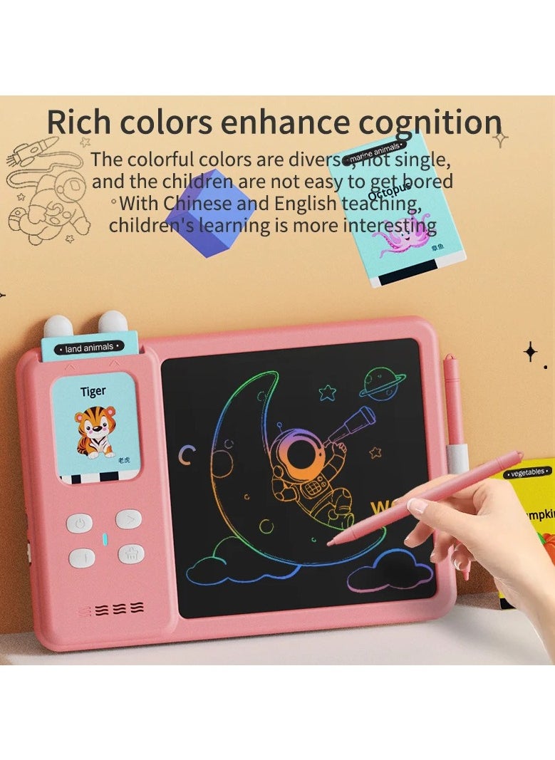 Talking Flash Cards Drawing Learning Toys for Age 2-12,2-in-1 Toddlers Sensory Speech Therapy Autism Doodle Board Travel Toys,224 Reading LCD Writing Tablet Pink