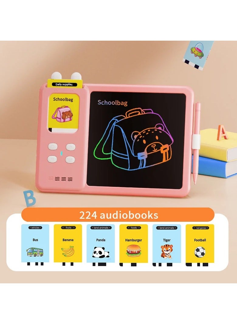 Talking Flash Cards Drawing Learning Toys for Age 2-12,2-in-1 Toddlers Sensory Speech Therapy Autism Doodle Board Travel Toys,224 Reading LCD Writing Tablet Pink