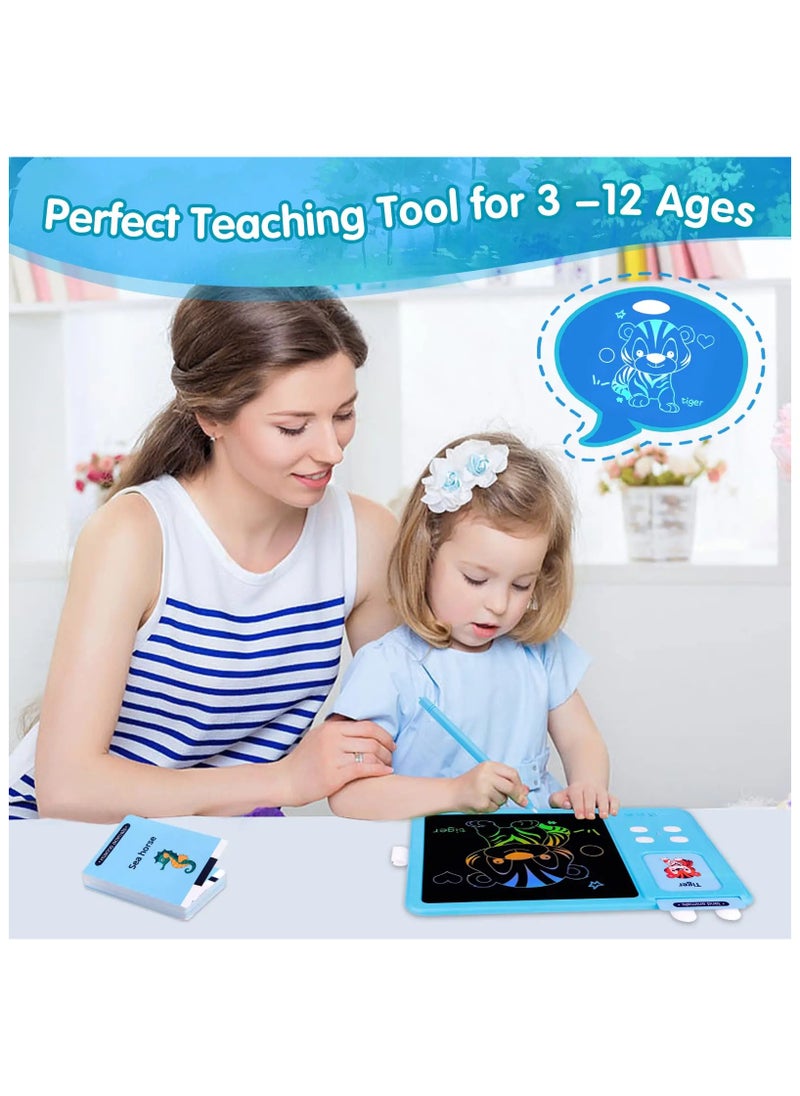 Talking Flash Cards Drawing Learning Toys for Age 2-12,2-in-1 Toddlers Sensory Speech Therapy Autism Doodle Board Travel Toys,224 Reading LCD Writing Tablet Blue