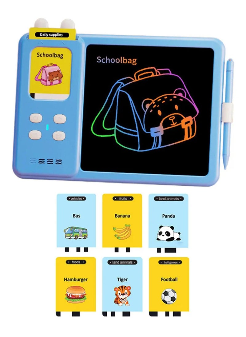 Talking Flash Cards Drawing Learning Toys for Age 2-12,2-in-1 Toddlers Sensory Speech Therapy Autism Doodle Board Travel Toys,224 Reading LCD Writing Tablet Blue